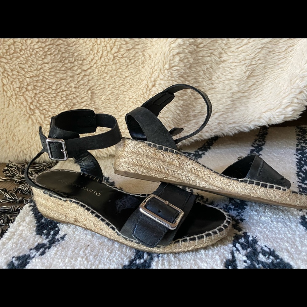 Franco Sarto Black Leather Espadrilles